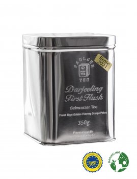 Darjeeling First Flush "Ernte 2021", schwarzer Tee,  350g in hochwertiger Edelstahlteedose